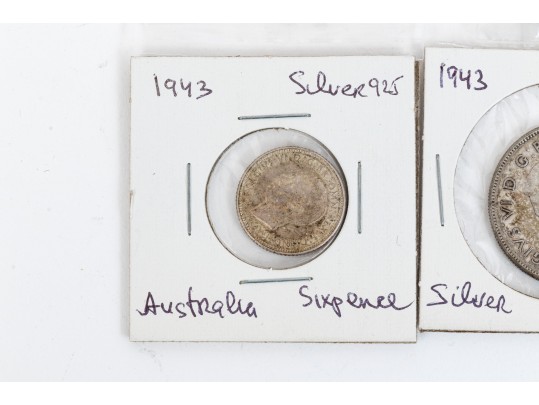 Collection Of Domestic And International Coins With Sterling Commemorative Stamp