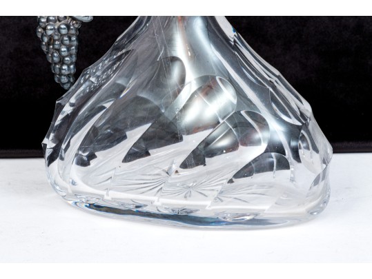 Sterling And Glass Pitcher With Grape Cluster Handle