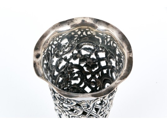 Sterling Silver Lovely Antique Gorham Lattice Trumpet Vase, Circa 1898, No Glass Insert