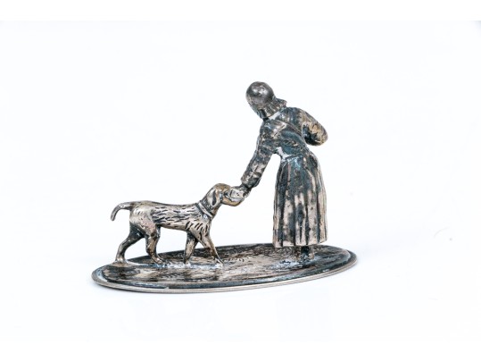 Charming Sterling Woman And Dog Figure