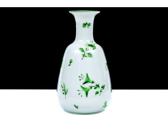 Limoge, Painted For Tiffany In Italy Pretty Green Floral Motif White Vase