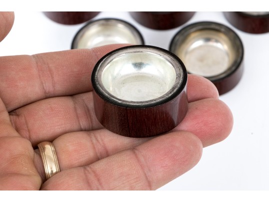 Set Of Six Sterling And Wood Salt Cellers