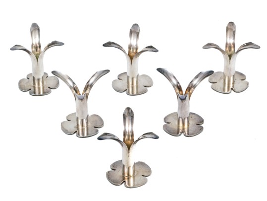 Lot Of Six Adorable Vintage Diminutive Silver Plated Posy Holders, Made In Norway