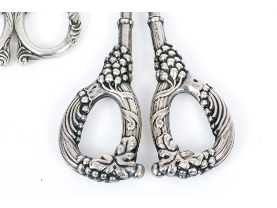 Lot Of Three Assorted Attractive Vintage Grape Shears, Two With Sterling Handles