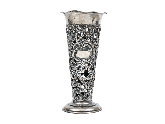 Sterling Silver Lovely Antique Gorham Lattice Trumpet Vase, Circa 1898, No Glass Insert