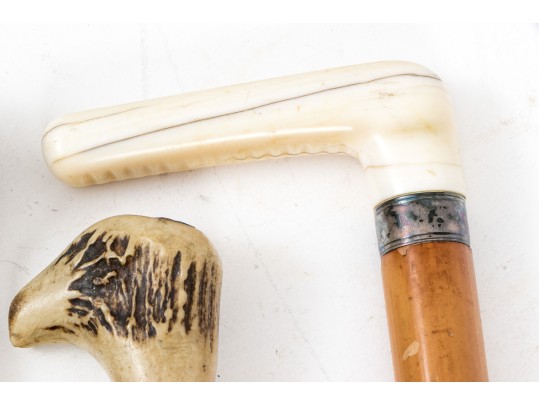 Lot Of Five Assorted Canes, Assorted Woods, Including A Hand Motif