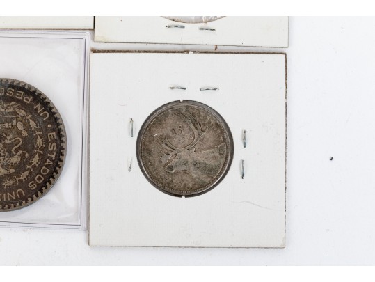 Collection Of Domestic And International Coins With Sterling Commemorative Stamp