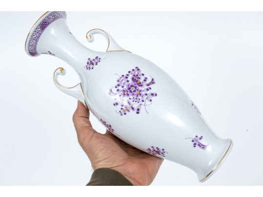 Stately Herend Purple Floral And Gilt Painted Vase