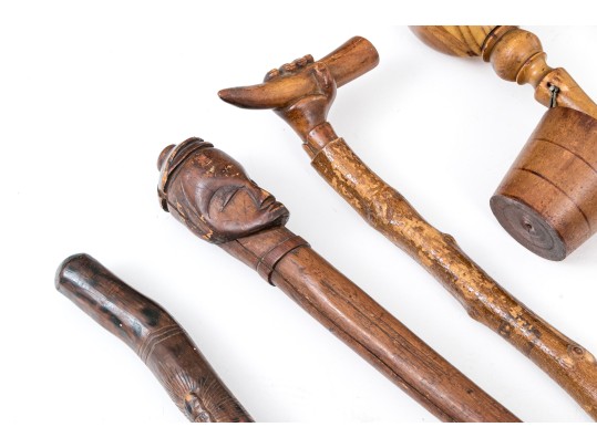 Lot Of Six Assorted Canes And Walking Sticks, Assorted Woods, Including A Cup Design