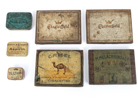 Collection Of Seven Vintage / Antique Tins, Including Rare Aspirin Tin