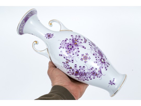 Stately Herend Purple Floral And Gilt Painted Vase