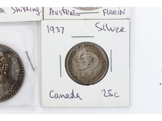 Collection Of Domestic And International Coins With Sterling Commemorative Stamp