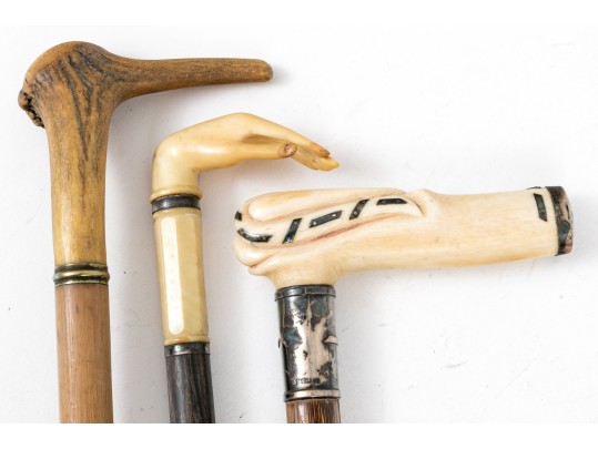 Lot Of Five Assorted Canes, Assorted Woods, Including A Hand Motif
