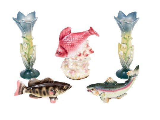 Lot Of Six Pretty Vintage Table Items, Including Fish Salt And Pepper Shaker