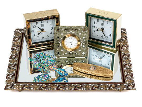 Colorful And Vintage Collection, Including Mirror And Travel Clocks