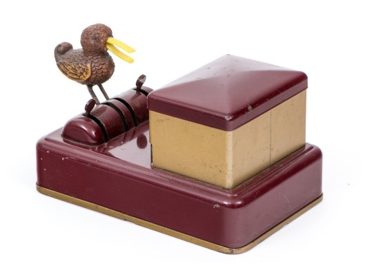 Fun Vintage Bird Motif Maroon And Gold Tone Vintage Cigarette Dispenser