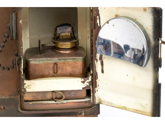 Vintage U.S. Navy Copper Lifeboat Binnacle Compass With Oil Lamp