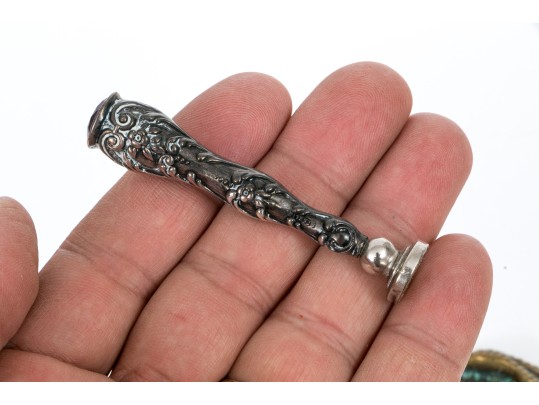 Lot Of Two Vintage Wax Seal Stamps, Silver Repousse And Brass Talon Motifs, With Wax