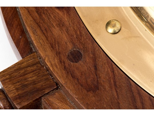 Vintage Teak Framed Ship Wheel Form Mirror