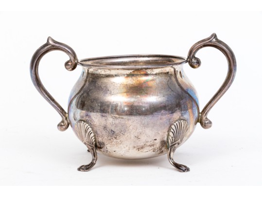 Sterling Sugar Bowl With Russian 84 Silver Spoon