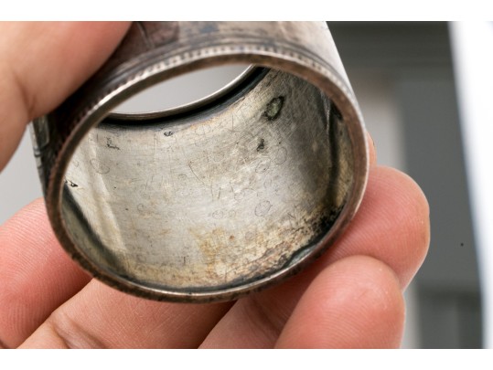 Sterling Silver Beautiful Antique Wide Mixed Metal, Floral Motif Chased Napkin Ring