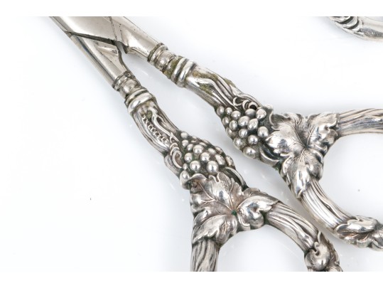 Lot Of Three Assorted Attractive Vintage Grape Shears, Two With Sterling Handles