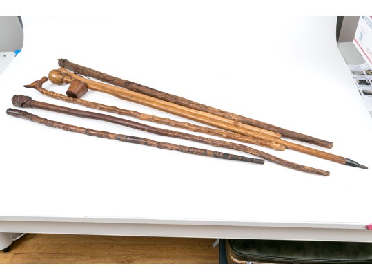Lot Of Six Assorted Canes And Walking Sticks, Assorted Woods, Including A Cup Design