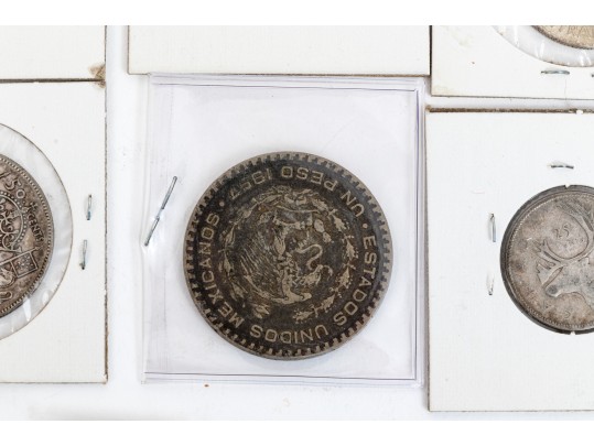 Collection Of Domestic And International Coins With Sterling Commemorative Stamp