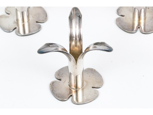 Lot Of Six Adorable Vintage Diminutive Silver Plated Posy Holders, Made In Norway