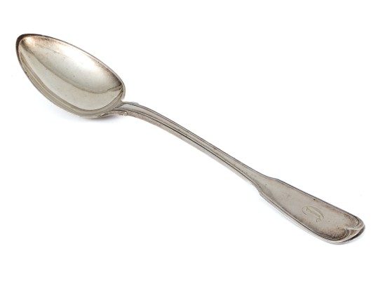 Handsome Antique Coin Silver Large Stuffing Spoon