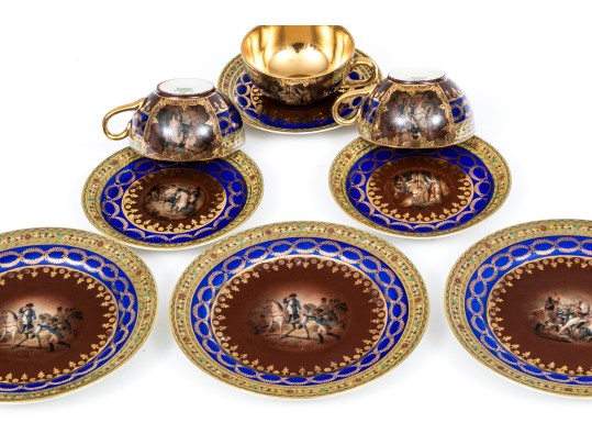 Ornate Nine Piece Tea Set With Gold Gilt