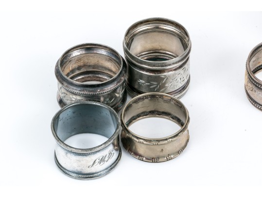 Lot Of Ten Fun Assorted Sterling Silver, Coin Silver And Silver Plated Napkin Rings