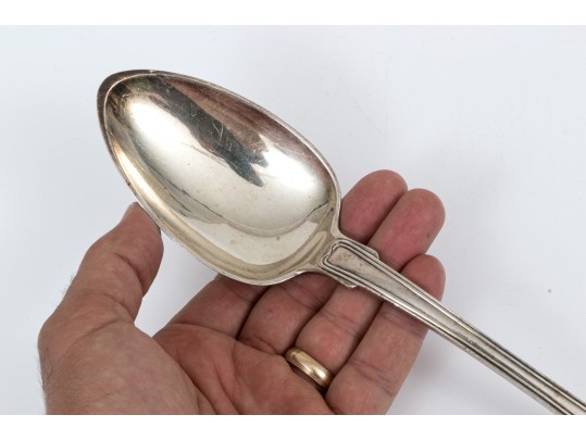 Handsome Antique Coin Silver Large Stuffing Spoon