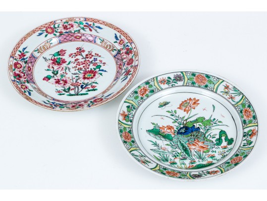 Pair Of Complementary Chinese Famille Rose And Famille Verte Export Style Dishes