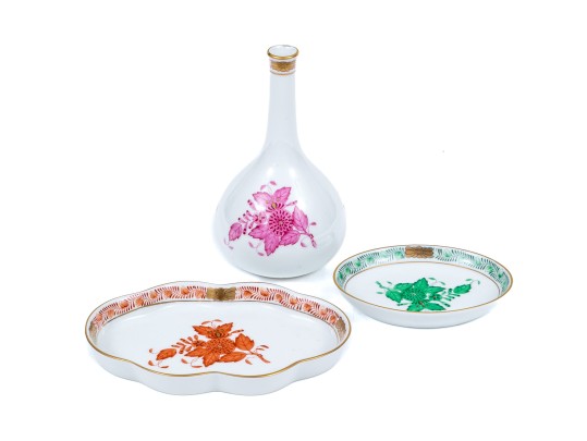 Three Herrend Table Top Porcelain Objects