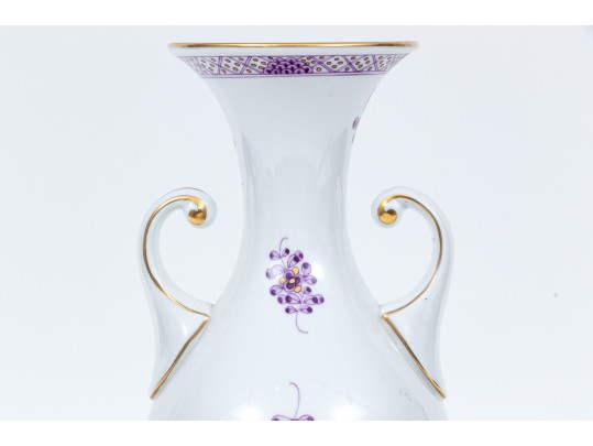 Stately Herend Purple Floral And Gilt Painted Vase