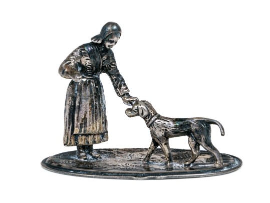 Charming Sterling Woman And Dog Figure