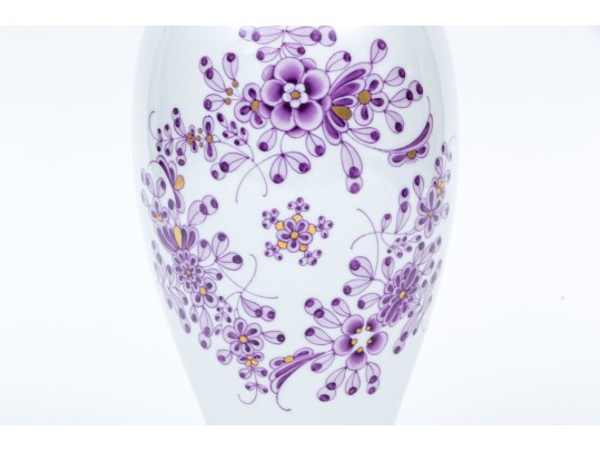 Stately Herend Purple Floral And Gilt Painted Vase
