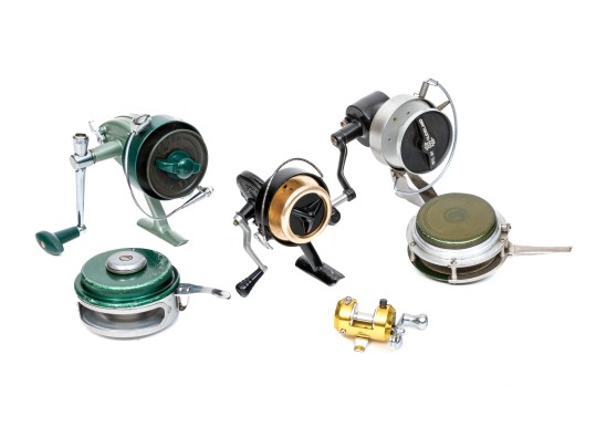 Collection Of Five Vintage Fishing Reels And One Miniature Reel