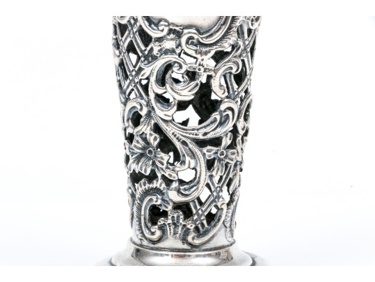 Sterling Silver Lovely Antique Gorham Lattice Trumpet Vase, Circa 1898, No Glass Insert