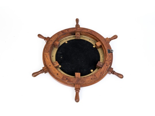 Vintage Teak Framed Ship Wheel Form Mirror