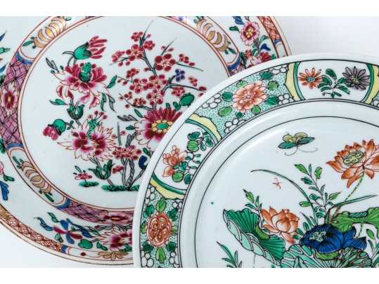 Pair Of Complementary Chinese Famille Rose And Famille Verte Export Style Dishes