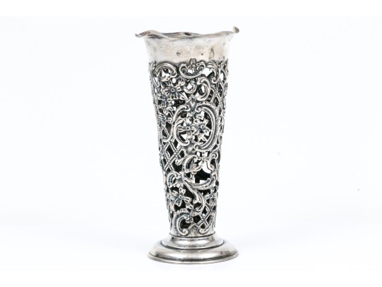 Sterling Silver Lovely Antique Gorham Lattice Trumpet Vase, Circa 1898, No Glass Insert