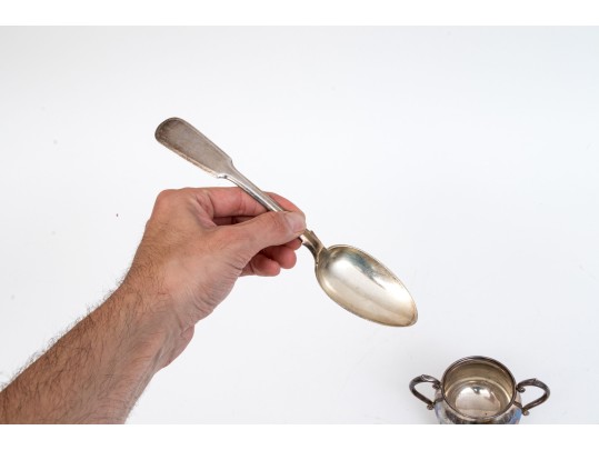 Sterling Sugar Bowl With Russian 84 Silver Spoon