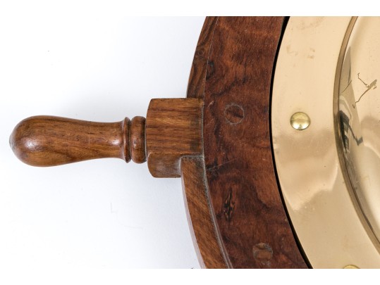 Vintage Teak Framed Ship Wheel Form Mirror