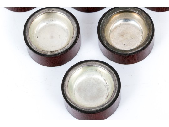 Set Of Six Sterling And Wood Salt Cellers