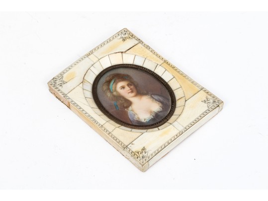 Antique Continental Hand Painted Miniature Portrait 