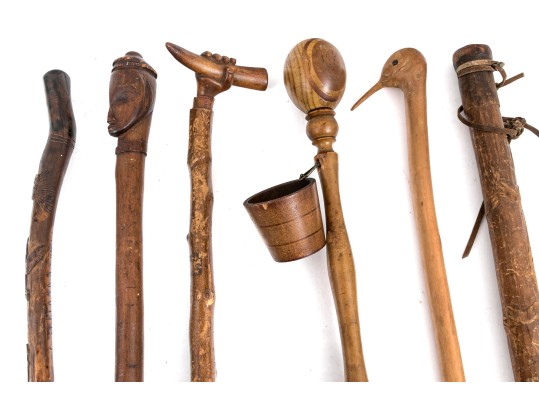 Lot Of Six Assorted Canes And Walking Sticks, Assorted Woods, Including A Cup Design