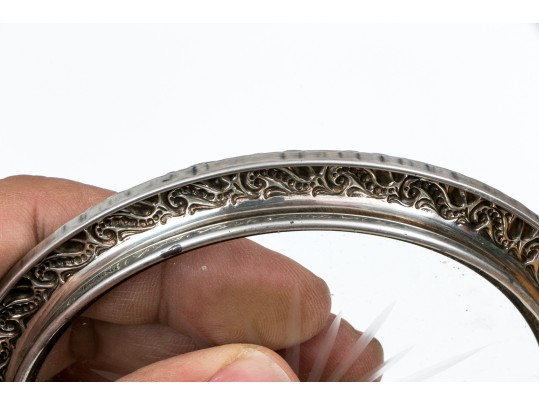 Lot Of Lovely Assorted Vintage Sterling And Glass Coasters And A Silver Overlay Plate