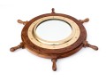 Vintage Teak Framed Ship Wheel Form Mirror